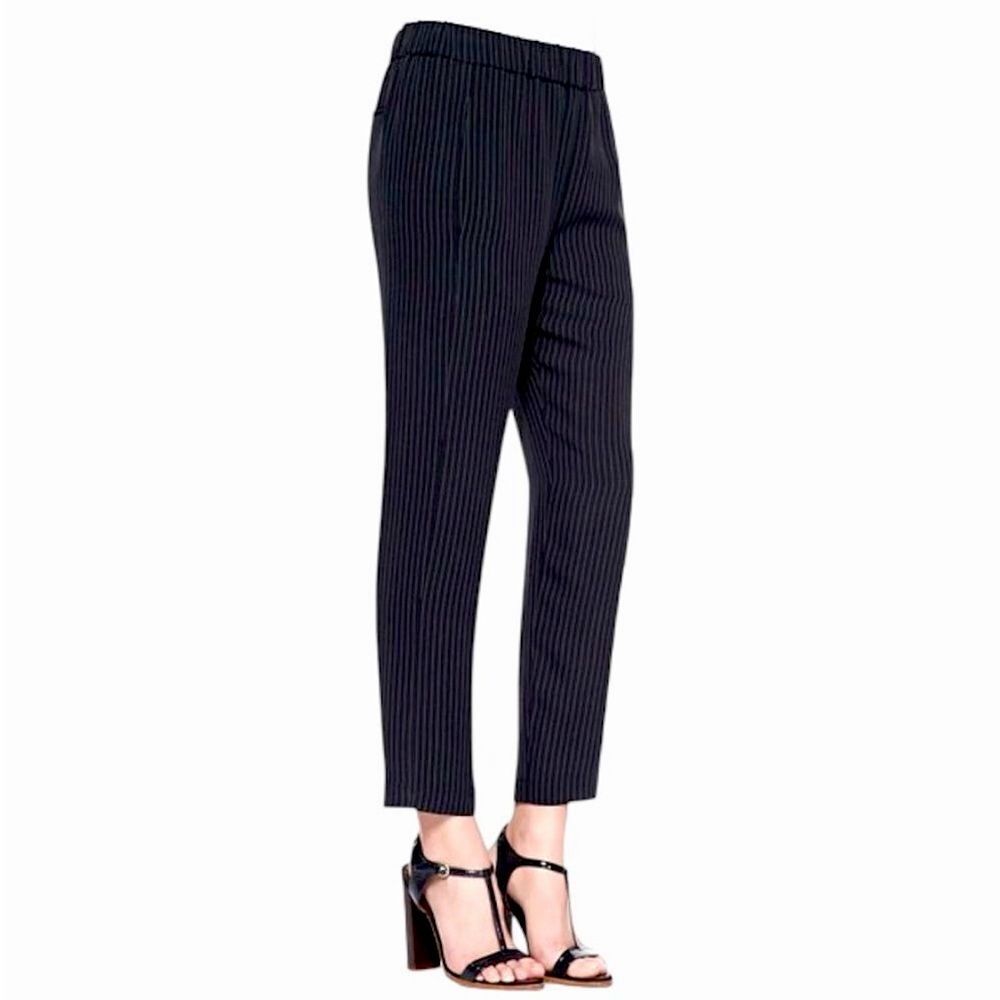 Theory Black Pinstripe Straight-Leg Pants